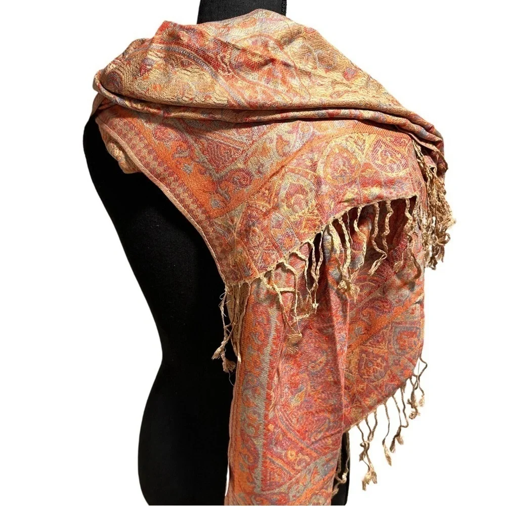 Elegant Shawl in Golden Paisley- Versatile Wrap, Stole, Scarf, Veil Soft Rayon